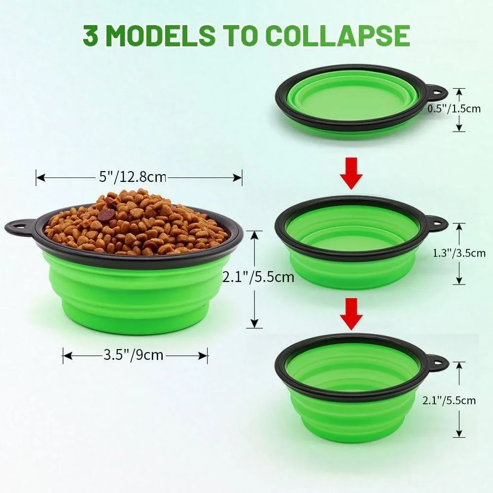 2 Pack Collapsible Dog Bowls‎ Portable Travel Pet Water Food Dishes Blue Green